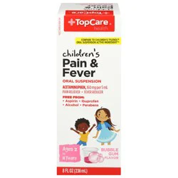 TopCare Health Children's Oral Suspension Ages 2 to 11 Years Bubble Gum Flavor 160 mg per 5 mL Pain & Fever 8 fl oz