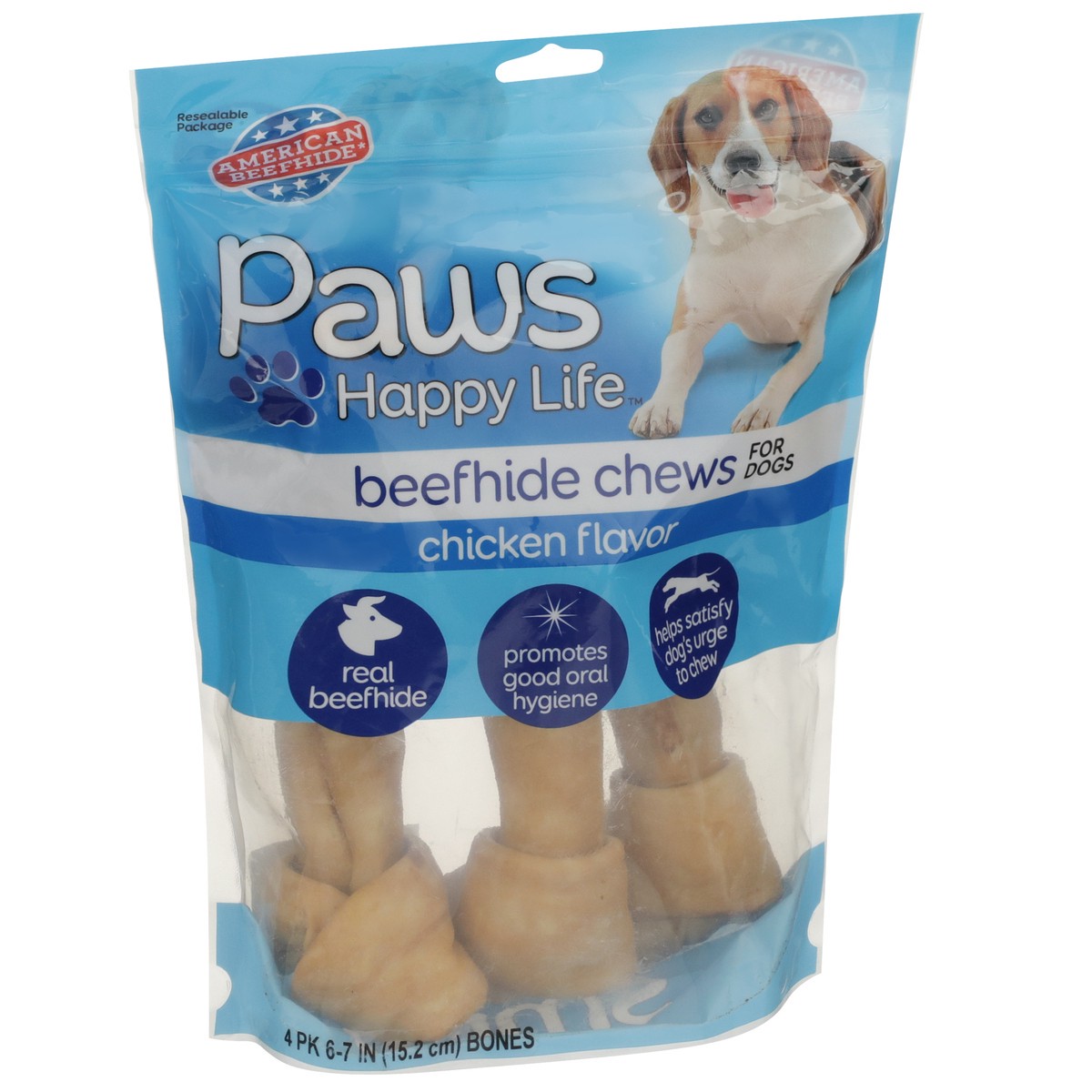 slide 2 of 8, Paws Happy Life Premium Beefhide Bones Chicken Flavored 6in, 16 oz