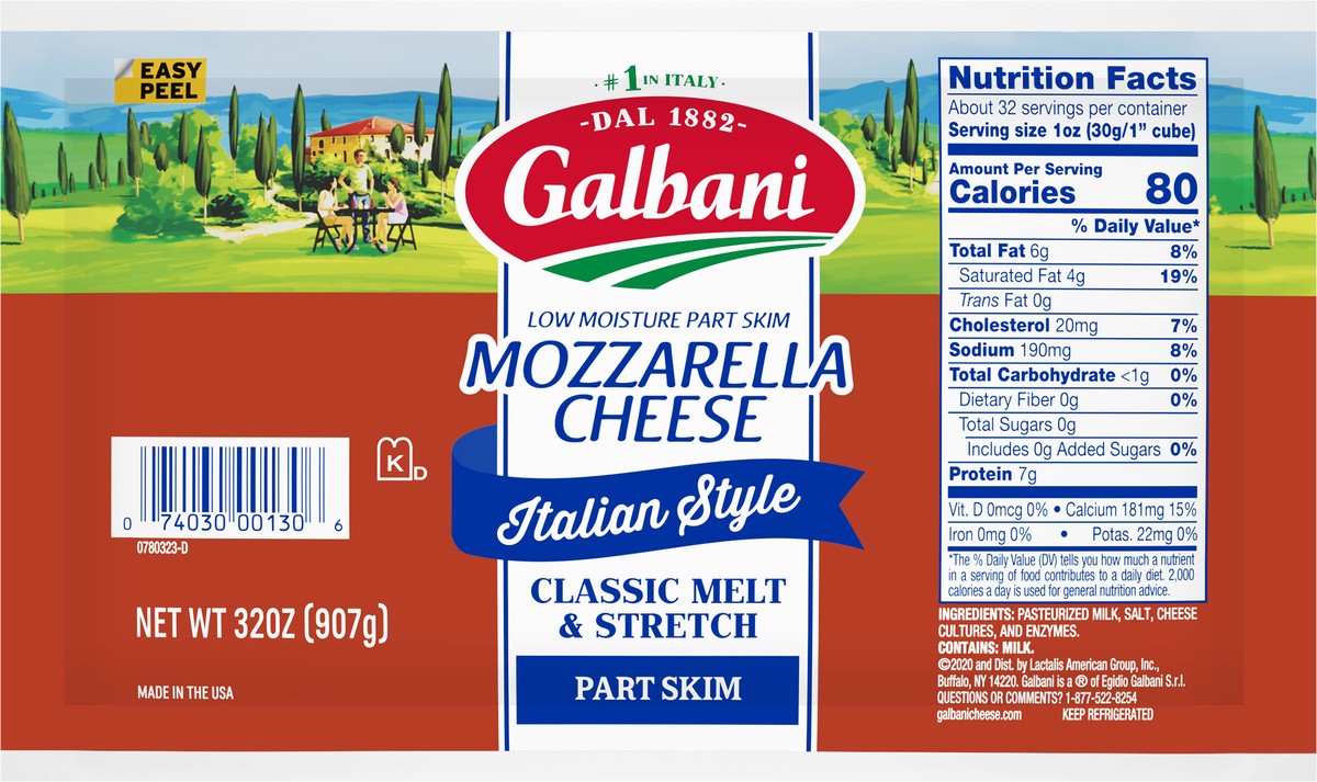 slide 9 of 11, Galbani Part Skim Mozzarella Cheese Chunk, 32 oz