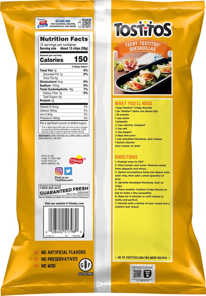 slide 5 of 8, Tostitos Tortilla Chips, Original, Crispy Rounds, 12 oz