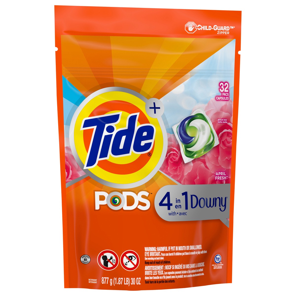 slide 5 of 5, Tide PODS with Downy, Liquid Laundry Detergent Pacs, April Fresh, 32 count, 32 ct