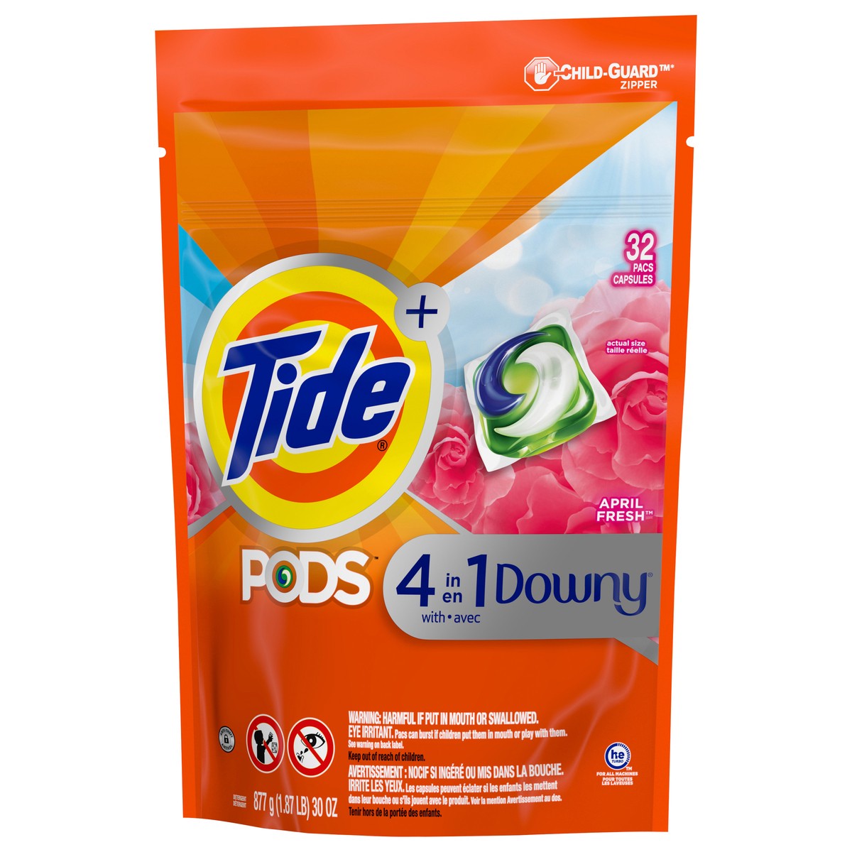 slide 2 of 5, Tide PODS with Downy, Liquid Laundry Detergent Pacs, April Fresh, 32 count, 32 ct