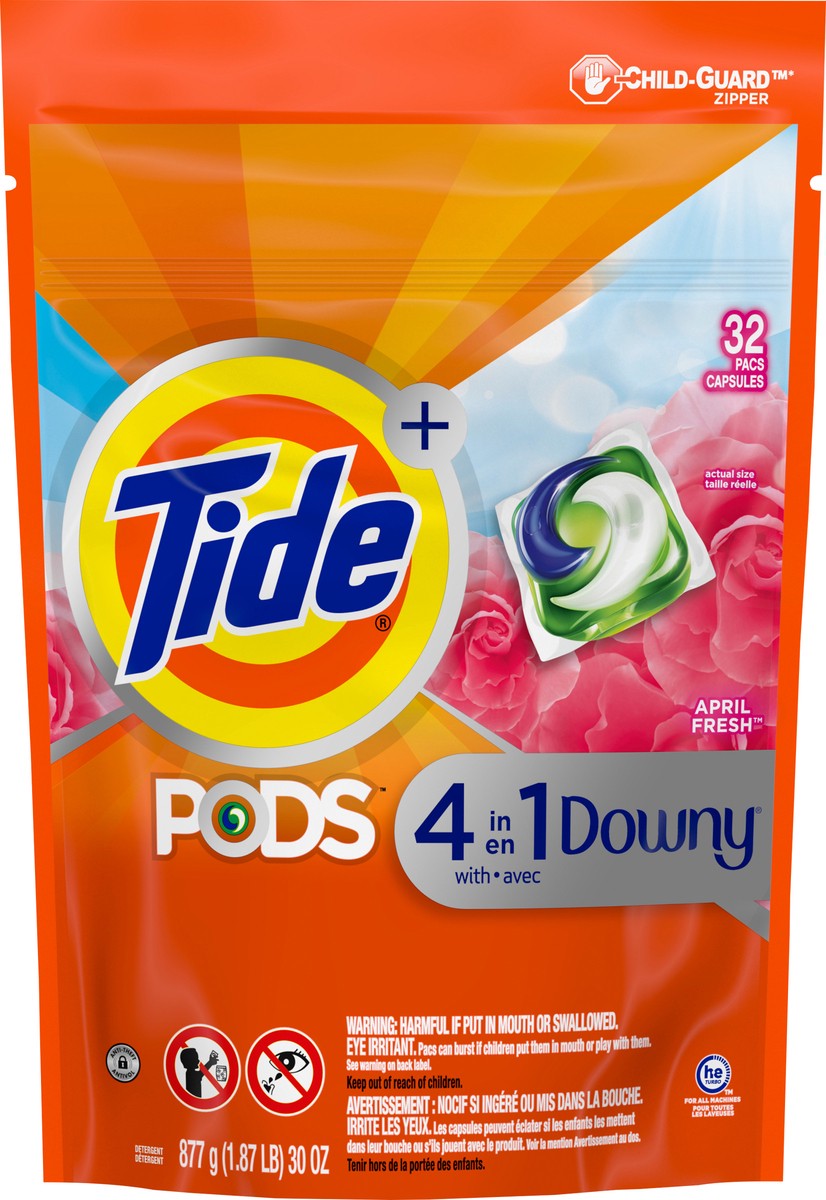 slide 4 of 5, Tide PODS with Downy, Liquid Laundry Detergent Pacs, April Fresh, 32 count, 32 ct