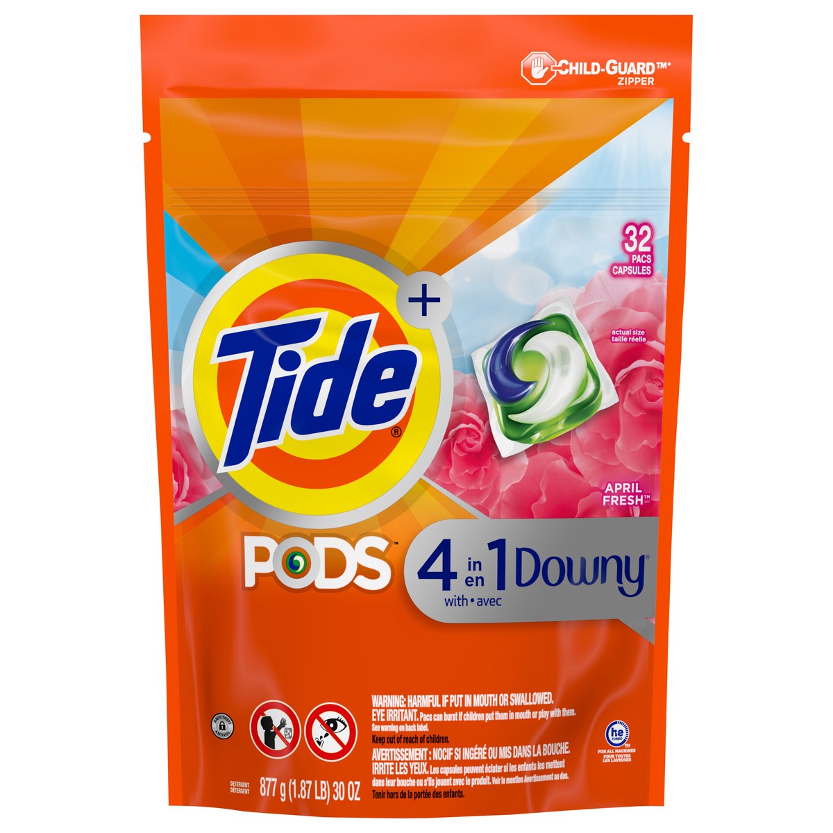 slide 1 of 5, Tide PODS with Downy, Liquid Laundry Detergent Pacs, April Fresh, 32 count, 32 ct