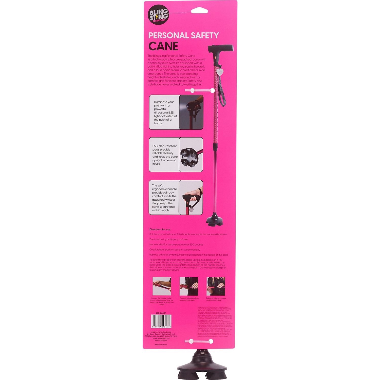 slide 3 of 5, Blingsting Essentials Safety Cane With Alarm & Flashlight, 1 ct