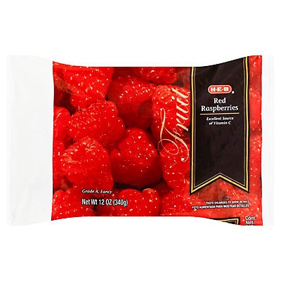 slide 1 of 1, H-E-B Red Raspberries (No Sugar Added), 12 oz