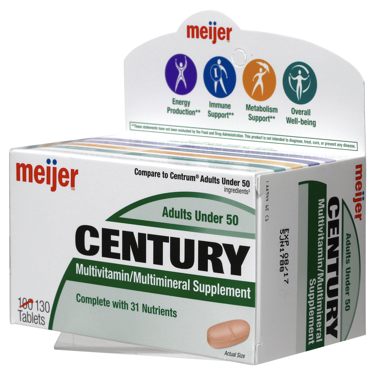 slide 4 of 7, Meijer Century Multivitamins, Adults Under 50, 130 ct
