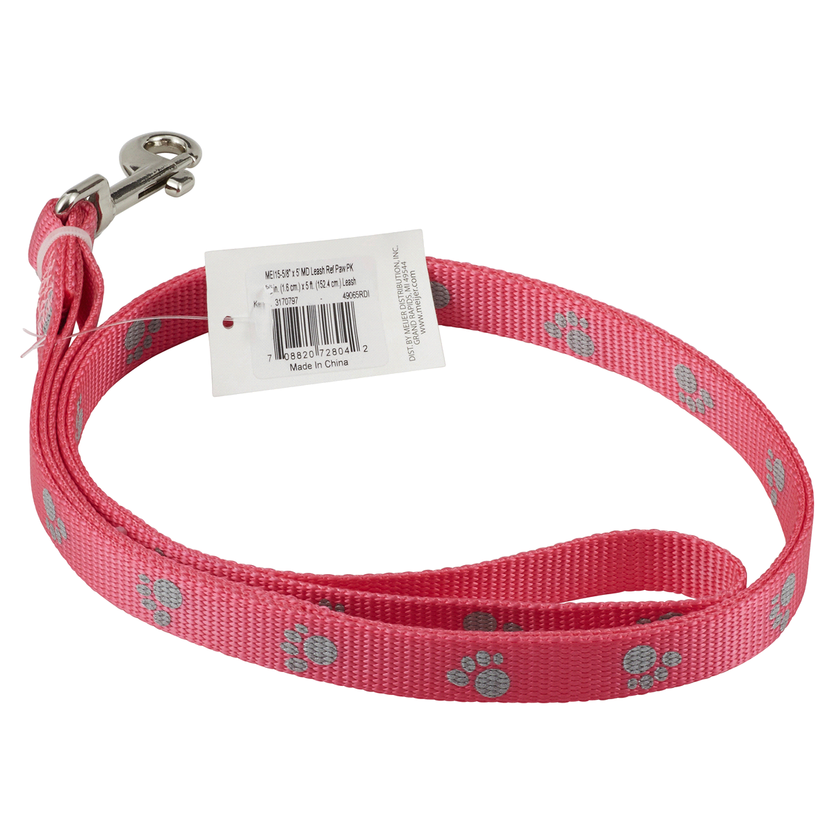 slide 2 of 2, Meijer Dog Leash, Reflective Paw Print, Pink, Medium, MED