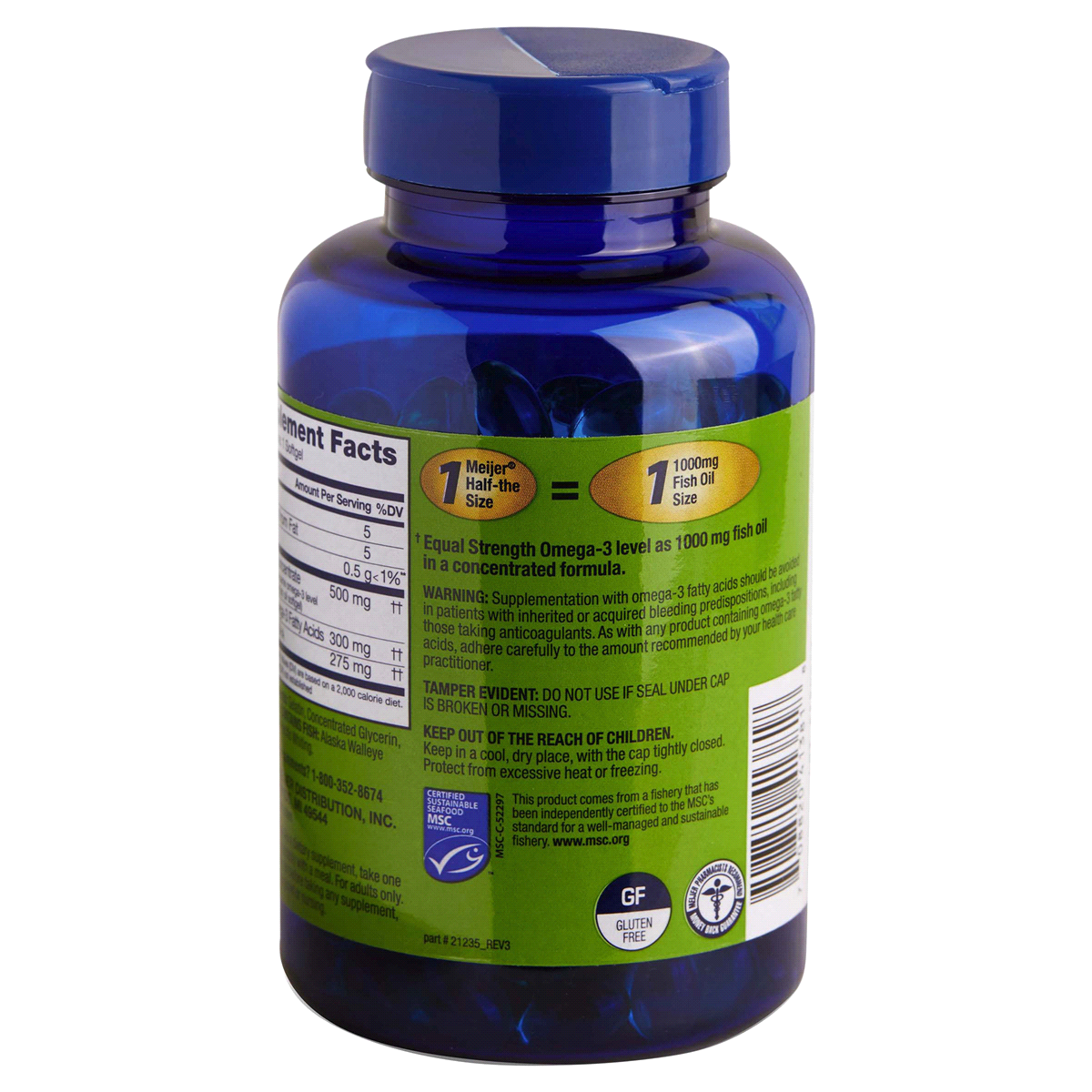 slide 3 of 5, Meijer 1000mg Half-the-Size Fish Oil, 200 ct