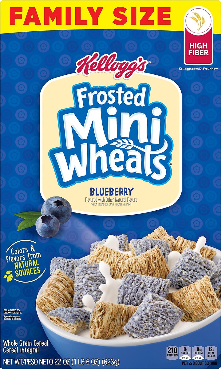 slide 8 of 11, Frosted Mini-Wheats Kellogg's Frosted Mini-Wheats Breakfast Cereal, Kids Cereal, Family Breakfast, Family Size, Blueberry Muffin, 22oz Box, 1 Box, 22 oz