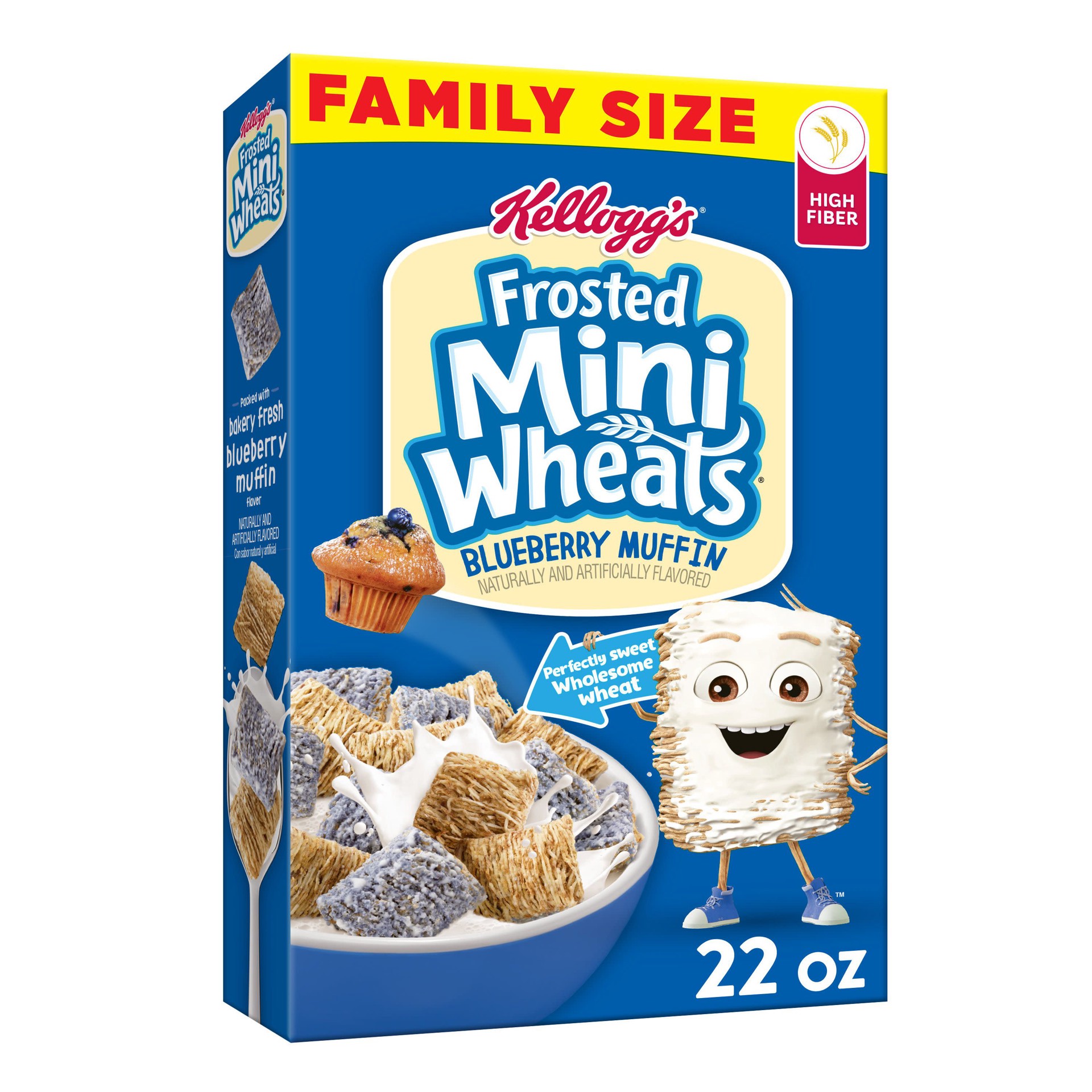 slide 1 of 11, Frosted Mini-Wheats Kellogg's Frosted Mini-Wheats Breakfast Cereal, Kids Cereal, Family Breakfast, Family Size, Blueberry Muffin, 22oz Box, 1 Box, 22 oz