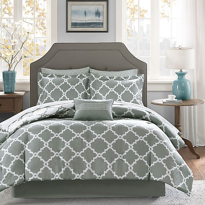 slide 10 of 10, Madison Park Essentials Merritt Reversible Queen Comforter Set - Grey, 9 ct