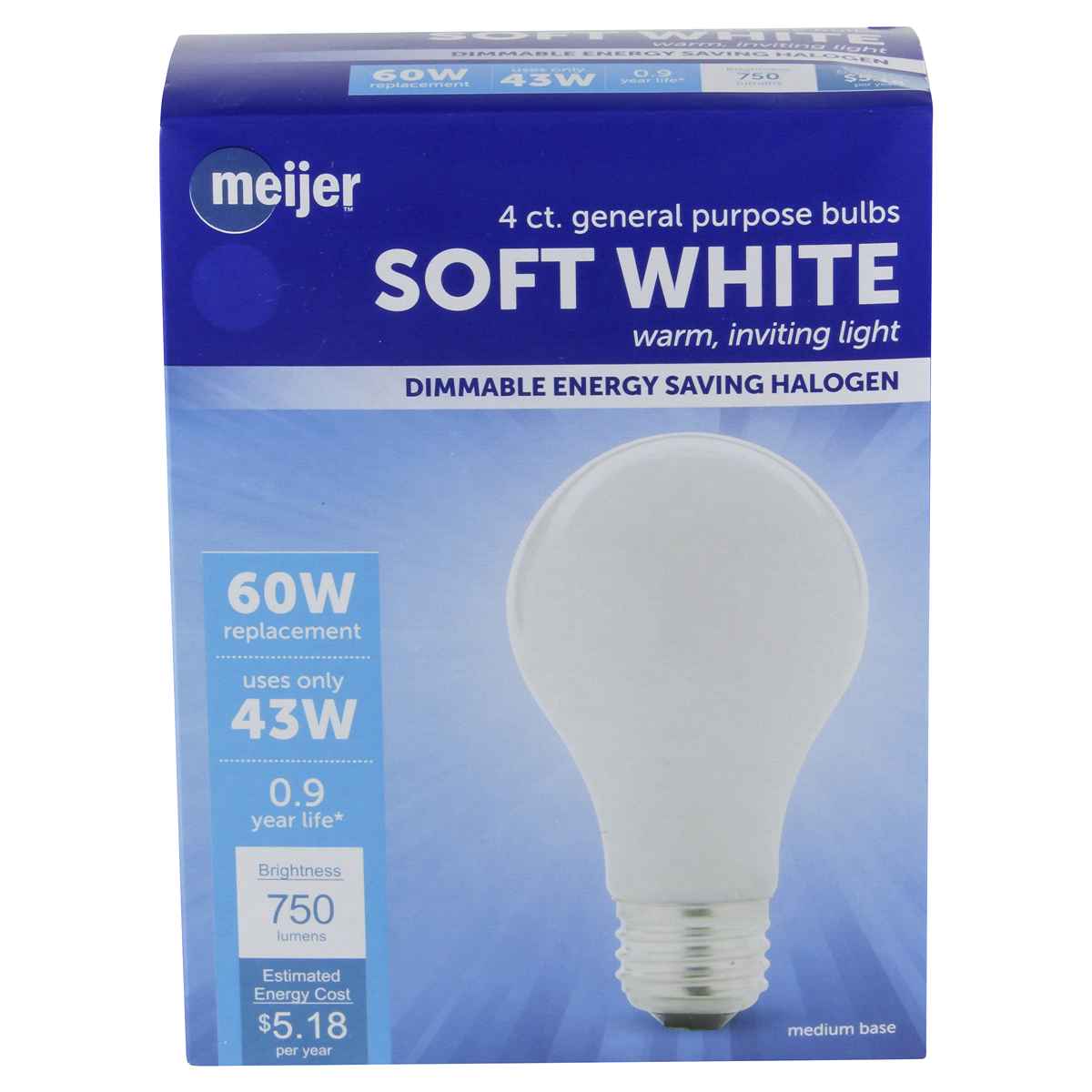 slide 4 of 5, Meijer 43W Halogen Soft White Energy Saving Bulb, 1 ct