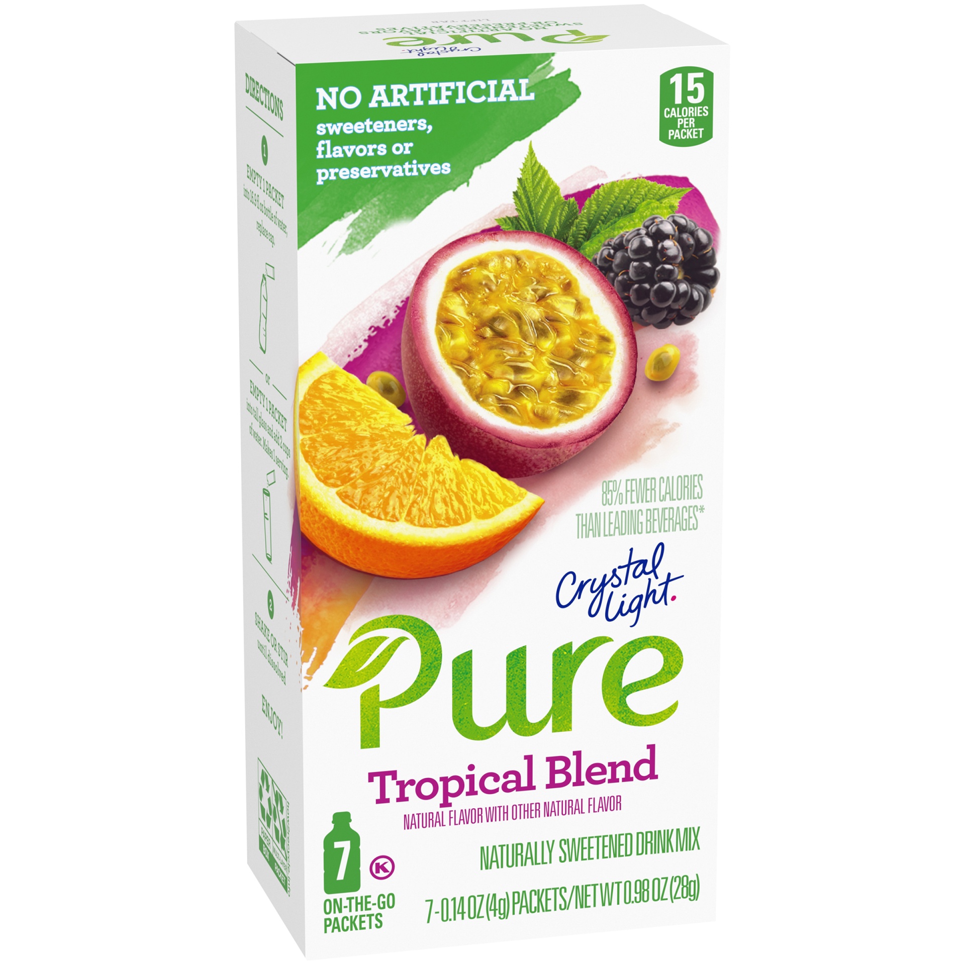 slide 2 of 6, Crystal Light Pure Tropical Blend Naturally Flavored Powdered Drink Mix with No Artificial Sweeteners On-the-Go, 7 ct