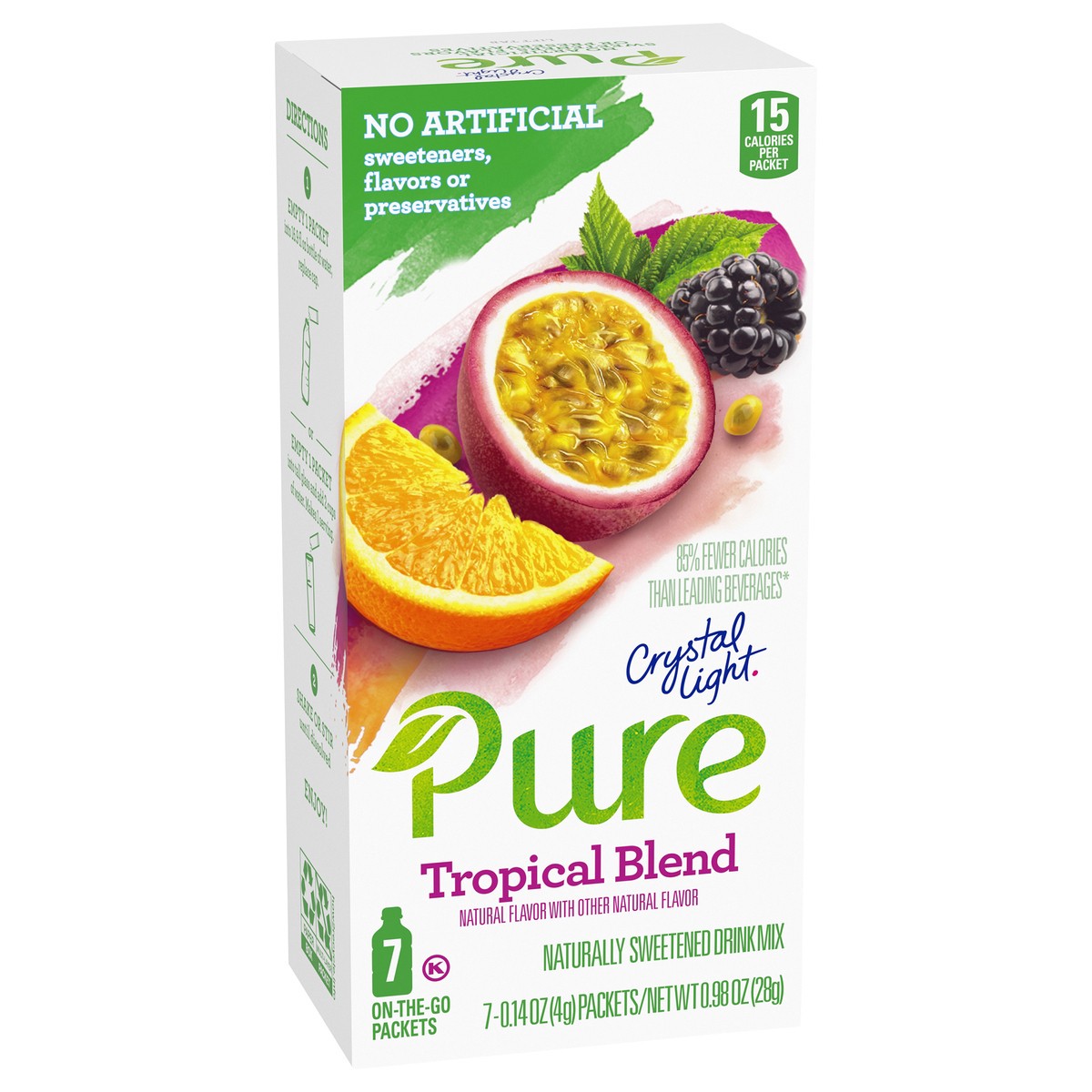 slide 4 of 9, Crystal Light Pure Tropical Blend Naturally Flavored Powdered Drink Mix with No Artificial Sweeteners, 7 ct On-the-Go Packets, 7 PK