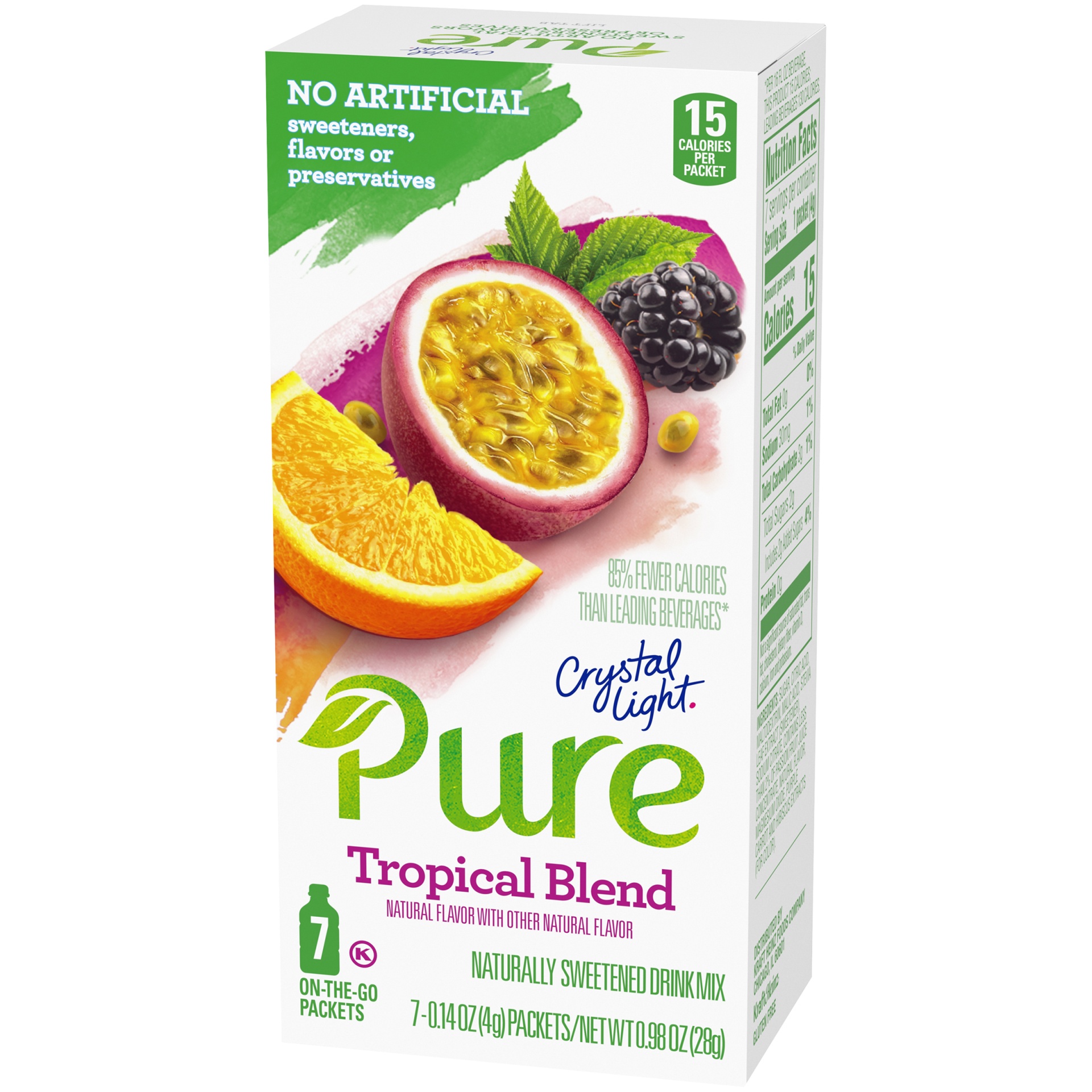 slide 3 of 6, Crystal Light Pure Tropical Blend Naturally Flavored Powdered Drink Mix with No Artificial Sweeteners On-the-Go, 7 ct
