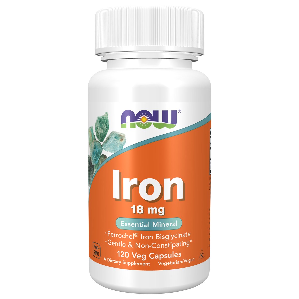 slide 1 of 4, NOW Iron 18 mg - 120 Veg Capsules, 120 ct