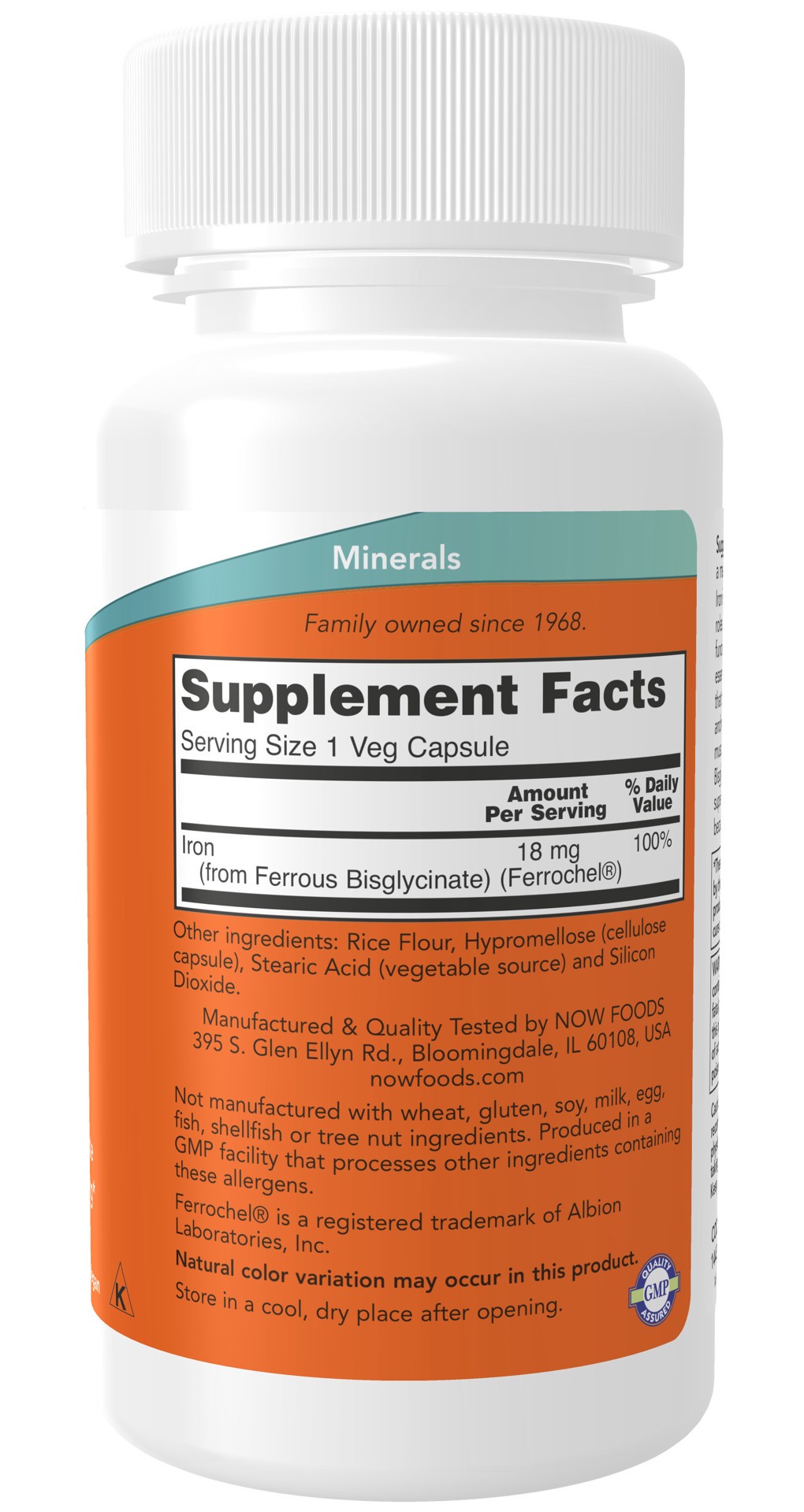 slide 4 of 4, NOW Iron 18 mg - 120 Veg Capsules, 120 ct