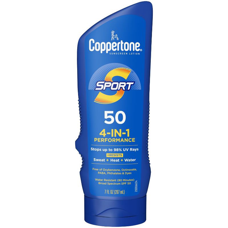 slide 1 of 12, Coppertone Sport Sunscreen Lotion - SPF 50 - 7 fl oz: Paraben-Free Whole Body Protection, Scented Formula, 50 x 7 fl oz
