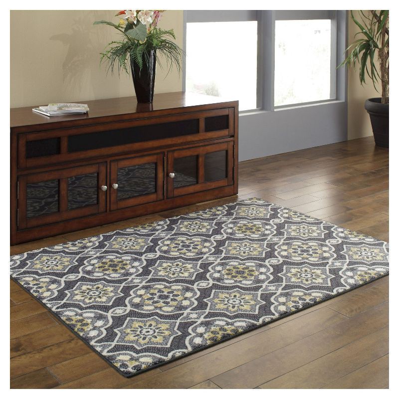 slide 3 of 3, 1'8"x2'10" Washable Rowena Accent Rug Charcoal Gray - Threshold™: Skid-Resistant, Machine Washable, Traditional Style, 1 ct