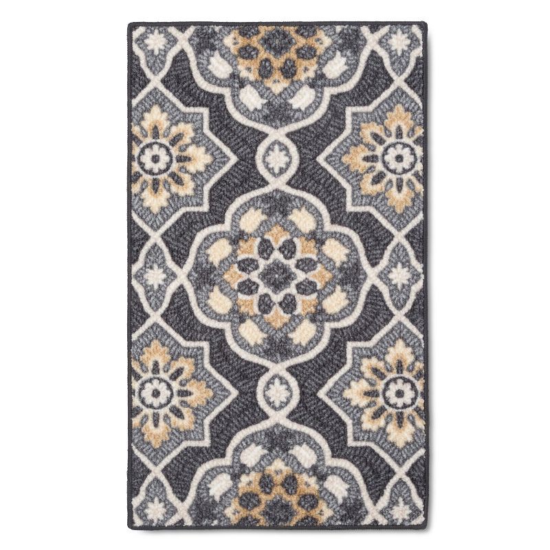 slide 1 of 3, 1'8"x2'10" Washable Rowena Accent Rug Charcoal Gray - Threshold™: Skid-Resistant, Machine Washable, Traditional Style, 1 ct