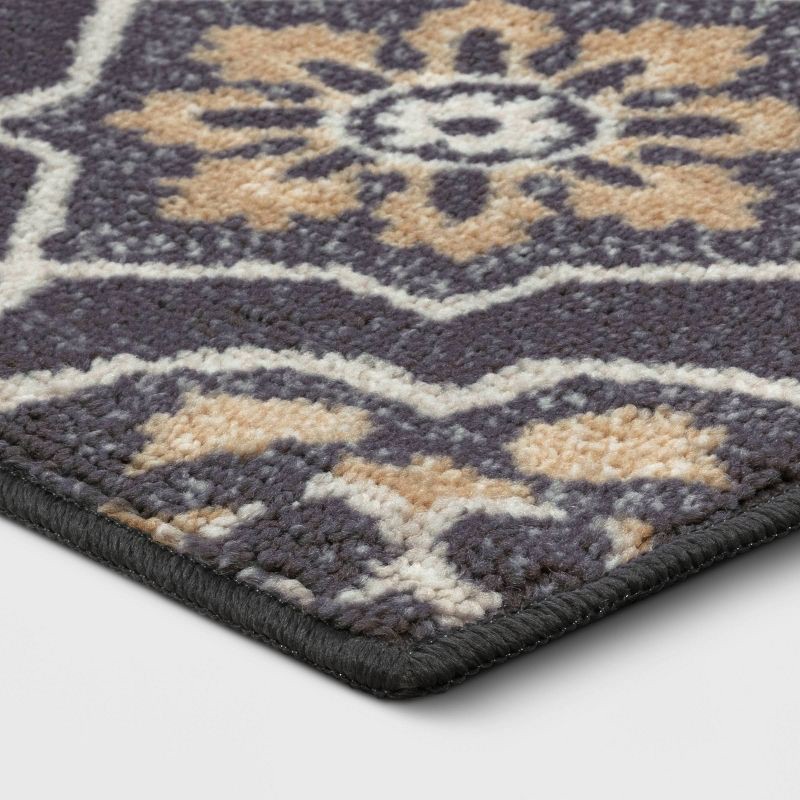 slide 3 of 4, 4'X5'6" Washable Rowena Area Rug Charcoal Gray - Threshold™: Traditional Medallion, Skid & Stain Resistant, 1 ct