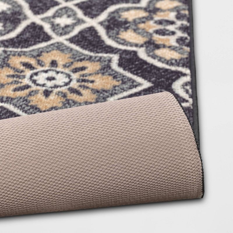 slide 4 of 4, 4'X5'6" Washable Rowena Area Rug Charcoal Gray - Threshold™: Traditional Medallion, Skid & Stain Resistant, 1 ct