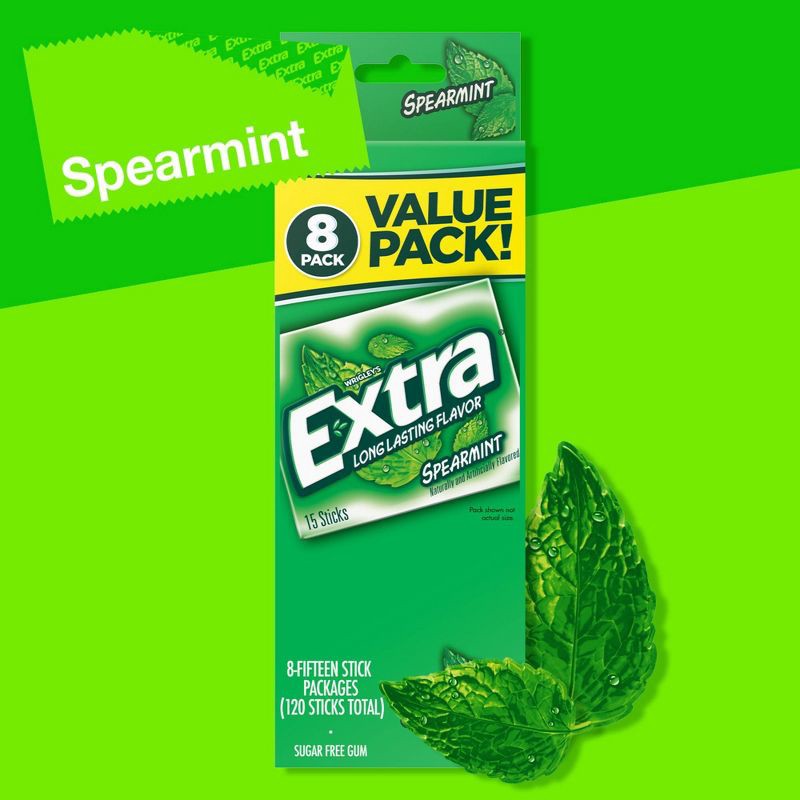 slide 3 of 12, Extra Sugar-Free Spearmint Gum Value Pack - 15ct/8pk, 15 ct, 8 ct