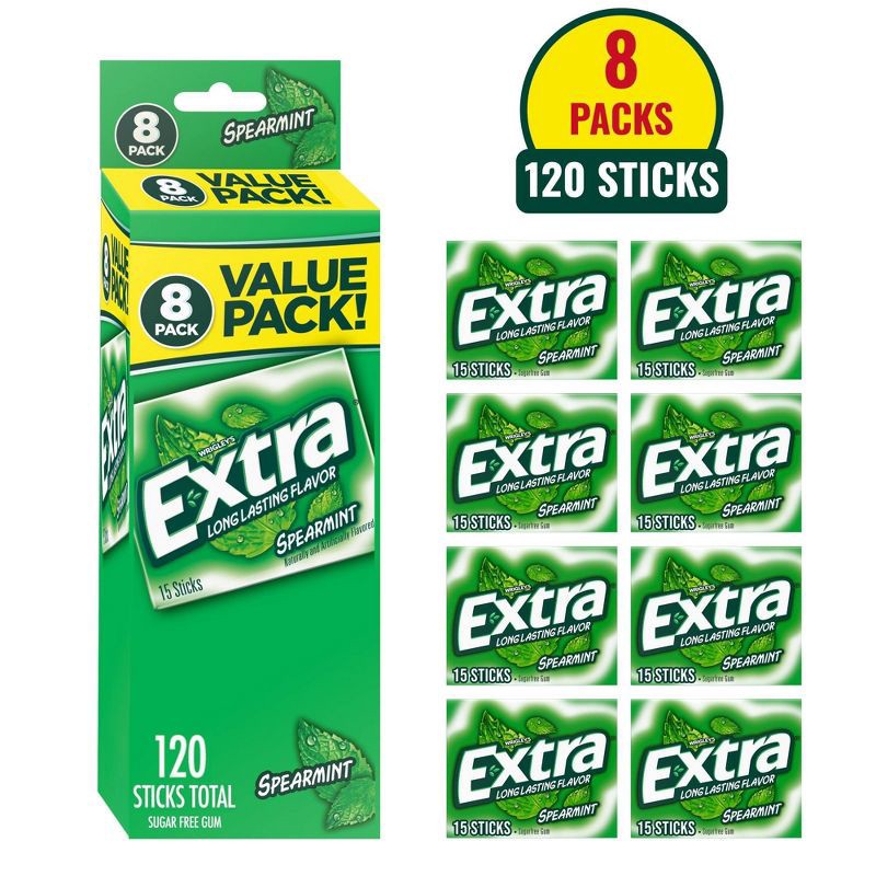 slide 12 of 12, Extra Sugar-Free Spearmint Gum Value Pack - 15ct/8pk, 15 ct, 8 ct