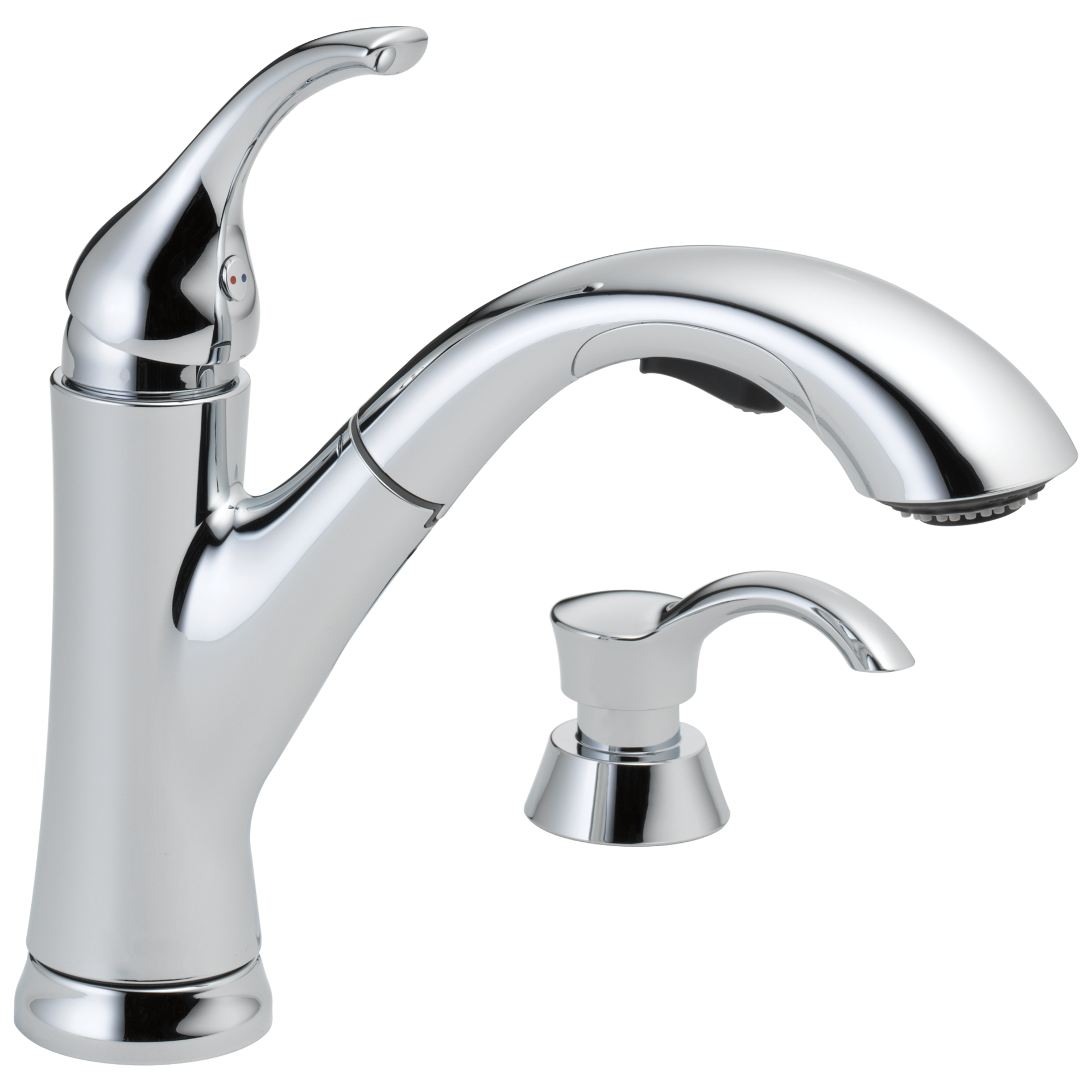 slide 5 of 6, Delta Kessler Chrome Single Handle Deck-mount Pull-out Kitchen Faucet with Sprayer (Includes Deck Plate) (Includes Soap Dispenser), 1 ct