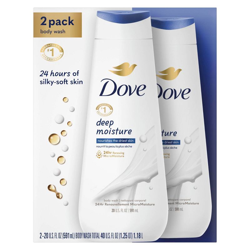 slide 2 of 8, Dove Beauty Dove Deep Moisture Nourishes the Driest Skin Body Wash - 20 fl oz/2pk, 20 fl oz, 2 ct