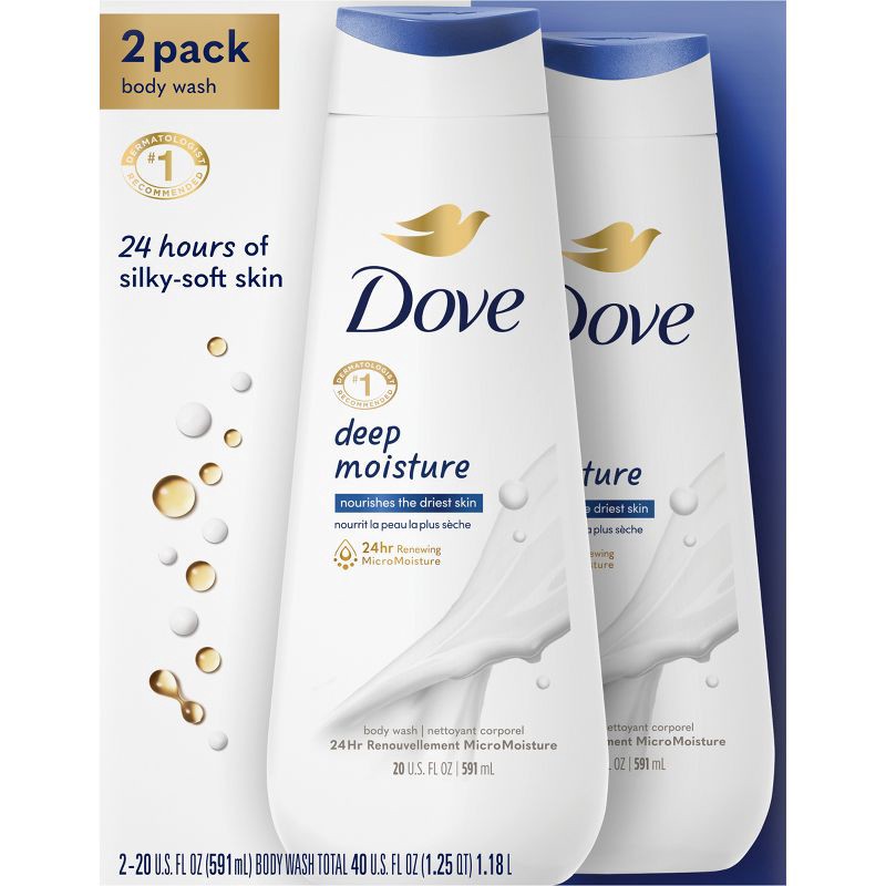 slide 1 of 8, Dove Beauty Dove Deep Moisture Nourishes the Driest Skin Body Wash - 20 fl oz/2pk, 20 fl oz, 2 ct