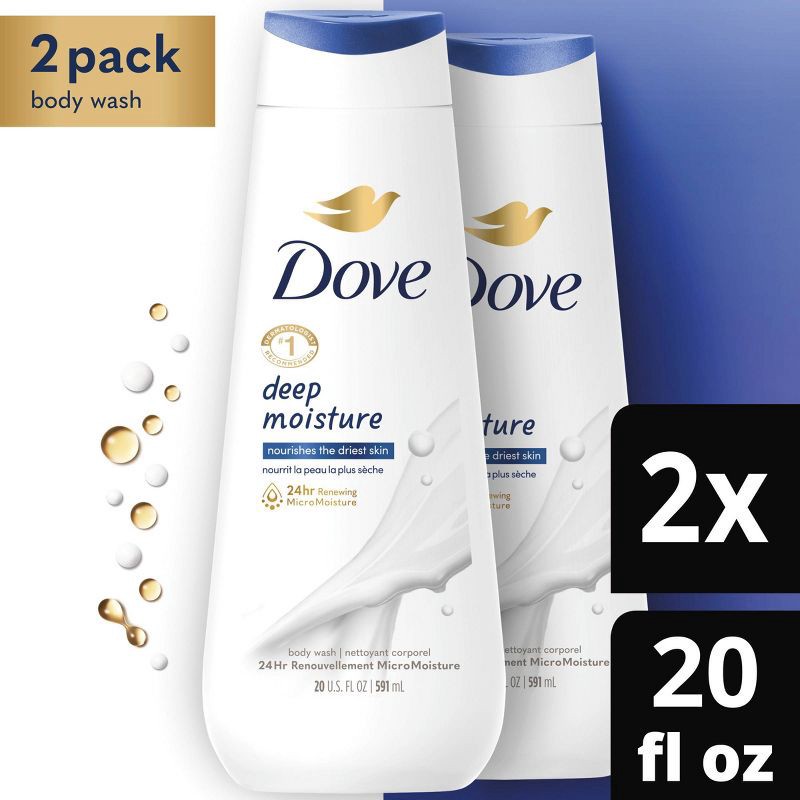 slide 1 of 8, Dove Beauty Dove Deep Moisture Nourishes the Driest Skin Body Wash - 20 fl oz/2pk, 20 fl oz, 2 ct