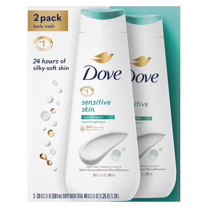 slide 2 of 8, Dove Beauty Dove Sensitive Skin Hypoallergenic Body Wash - 20 fl oz/2pk, 20 fl oz, 2 ct