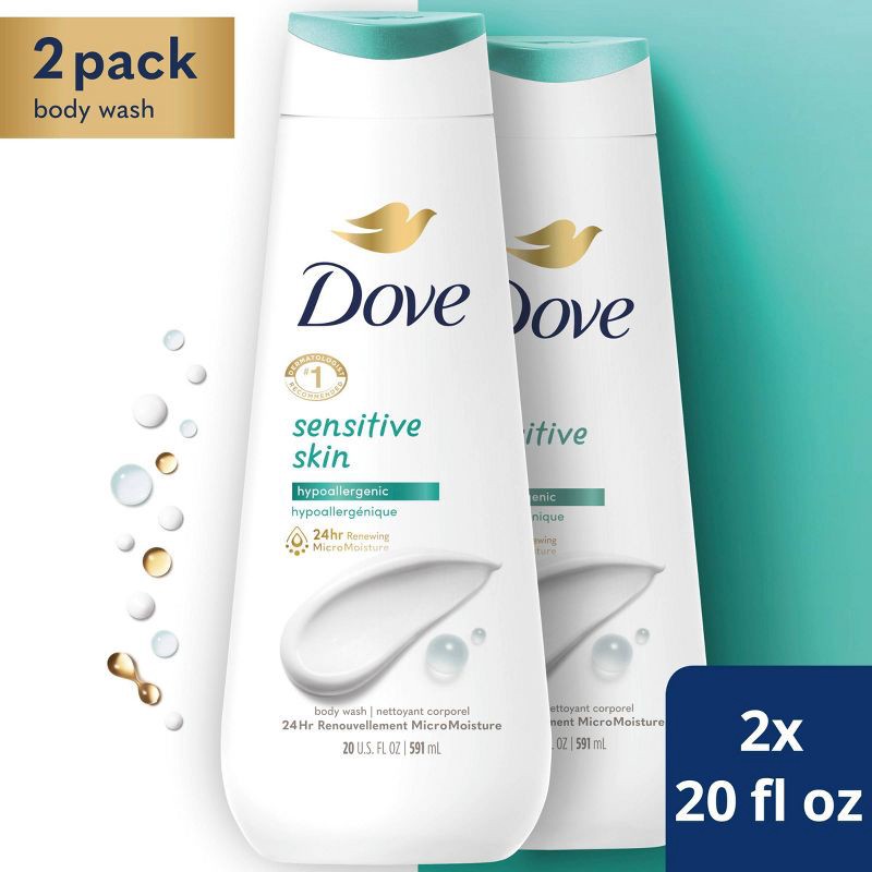 slide 1 of 8, Dove Beauty Dove Sensitive Skin Hypoallergenic Body Wash - 20 fl oz/2pk, 20 fl oz, 2 ct