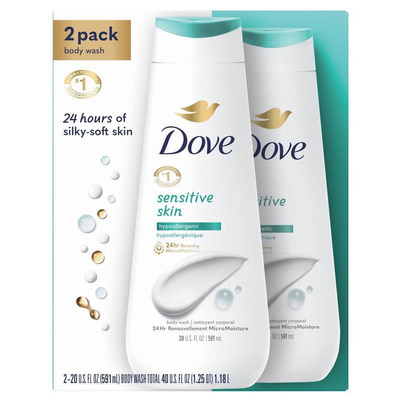 slide 1 of 8, Dove Beauty Dove Sensitive Skin Hypoallergenic Body Wash - 20 fl oz/2pk, 20 fl oz, 2 ct