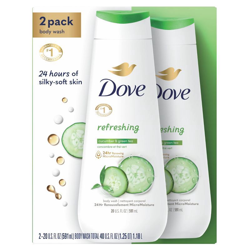 slide 1 of 1, Dove Beauty Dove Refreshing Body Wash - Cucumber & Green Tea - 20 fl oz/2ct, 20 fl oz, 2 ct