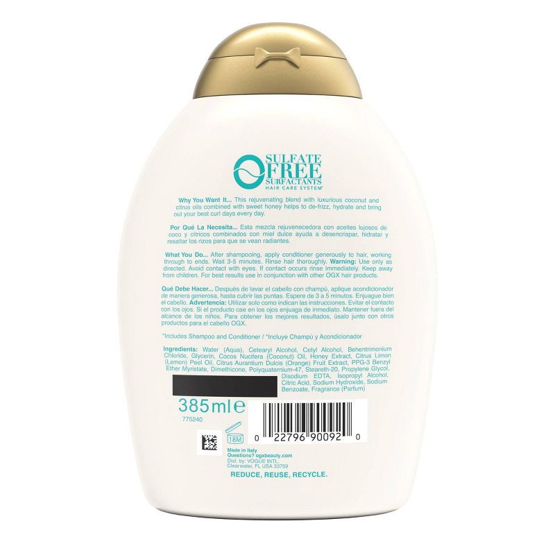 slide 2 of 9, OGX Quenching+ Coconut Curls Conditioner with Coconut Oil, Citrus Oil & Honey - 13 fl oz, 13 fl oz