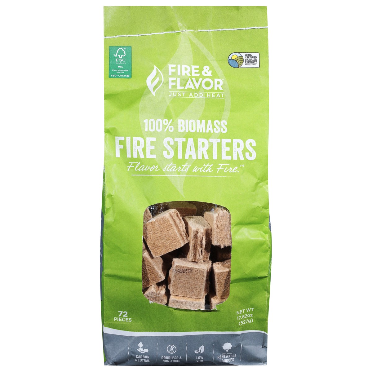 slide 1 of 9, Fire & Flavor 100% Biomass Fire Starters 72 ea, 72 ct