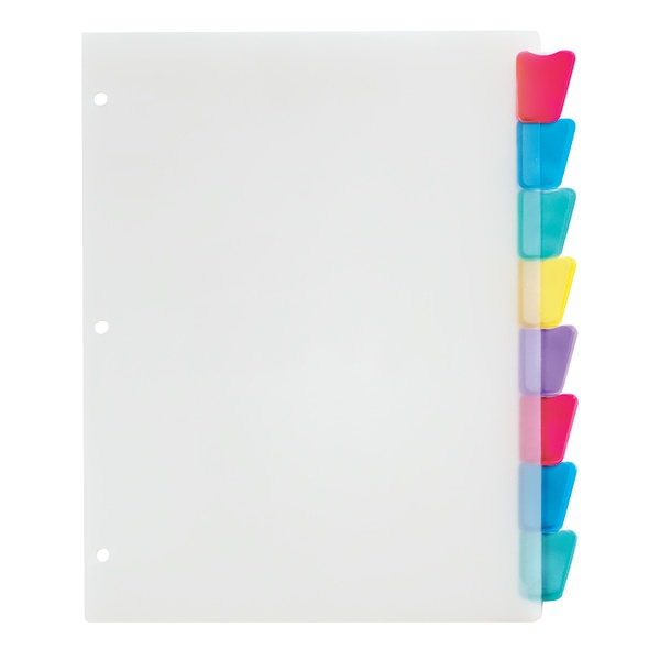 slide 1 of 2, Office Depot Brand Plastic Dividers With Insertable Rounded Tabs, Assorted Colors, 8-Tab, 1 ct