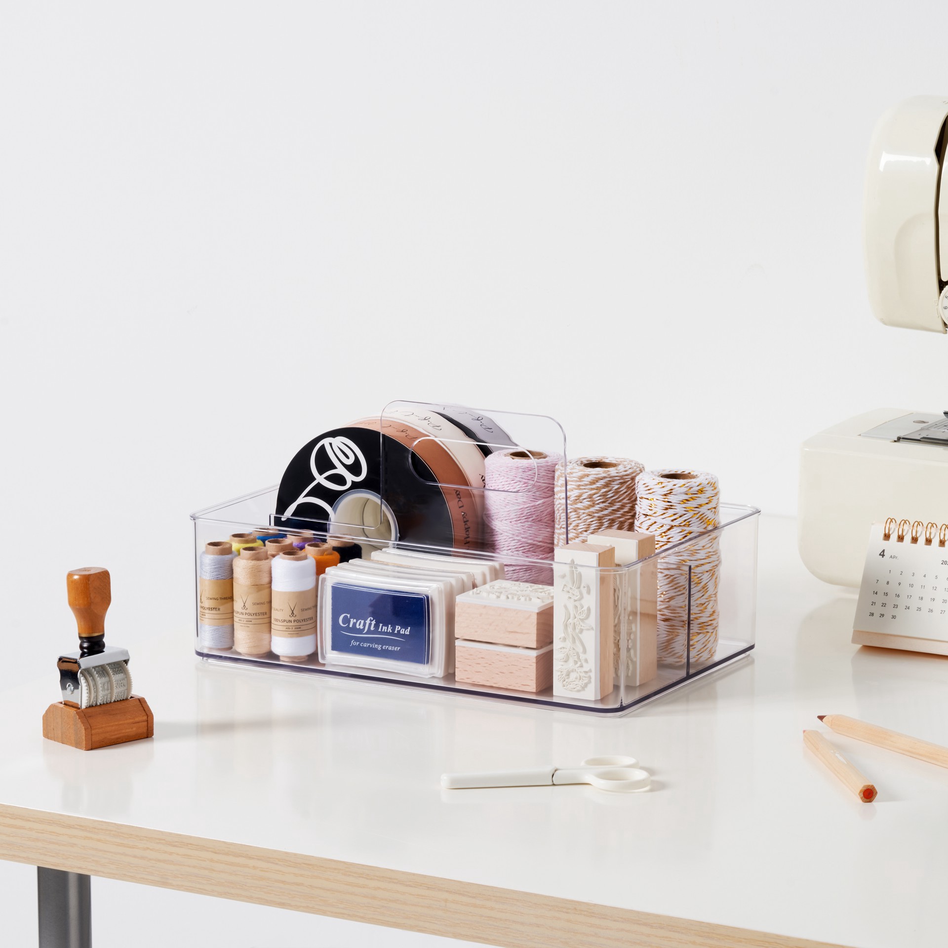 slide 4 of 5, Clear Storage Caddy With Handle By Simply Tidy, 11 in x 7 in x 6 in