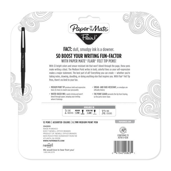 slide 10 of 10, Paper Mate Flair Tropical Vacation Felt Tip Pens, Medium Point, 0.7 Mm, Assorted Colors, Pack Of 12, 12 ct