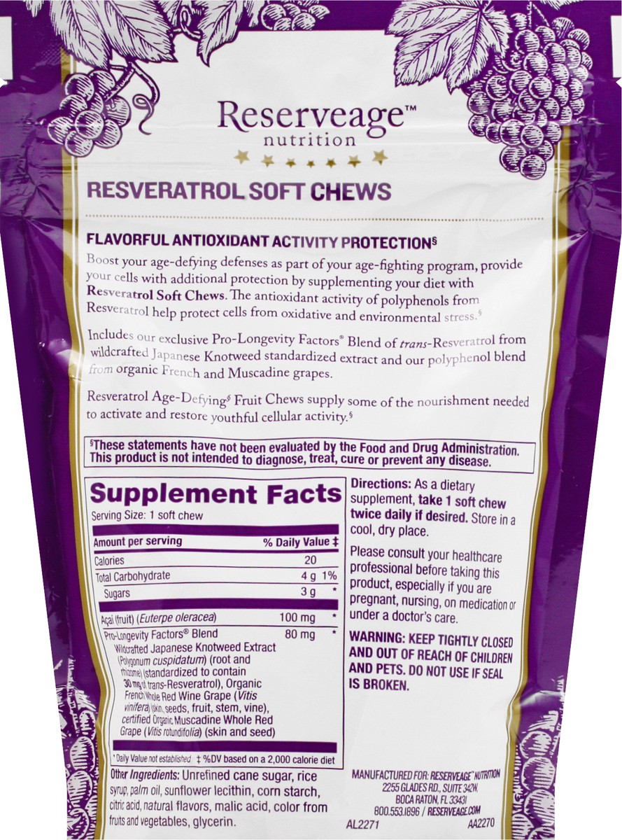 slide 4 of 12, Reserveage Nutrition Reserveage Reservatrol Chews, 30 ct