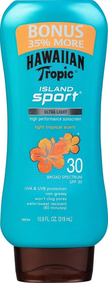 slide 7 of 9, Hawaiian Tropic Island Sport Ultra Light Sunscreen Lotion Spf 30 Light Tropical Scent, 10.8 fl oz