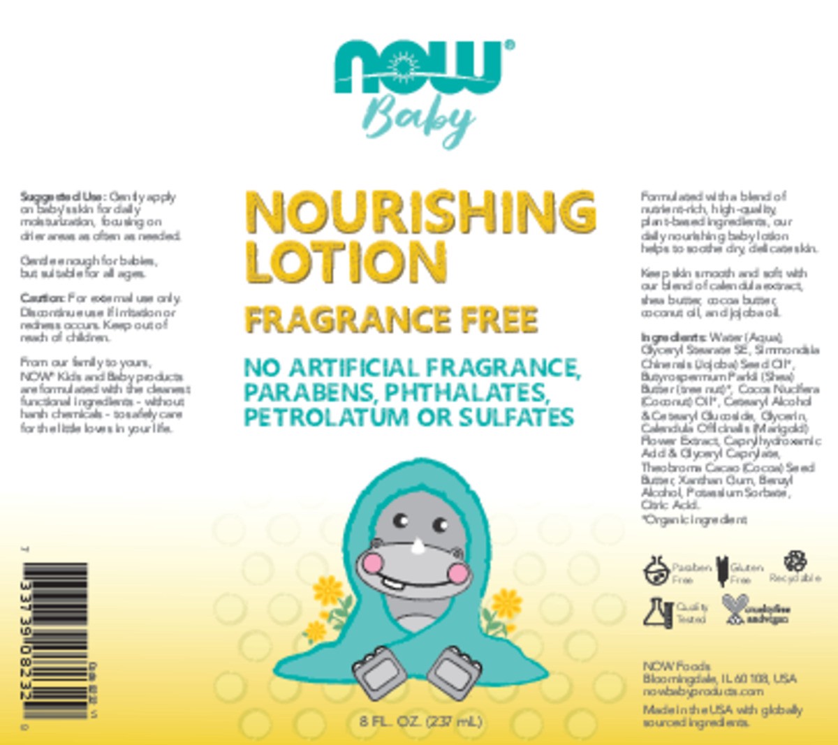 slide 7 of 7, NOW Nourishing Baby Lotion, Fragrance Free - 8 fl. oz., 8 fl oz