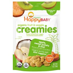 Happy Baby Organic Creamies Freeze-Dried Fruit, Veggie, & Coconut Cream Snacks, with Apple, Sweet Potato, and Kiwi, Made for Crawling Baby, 1 oz (Pack of 8)