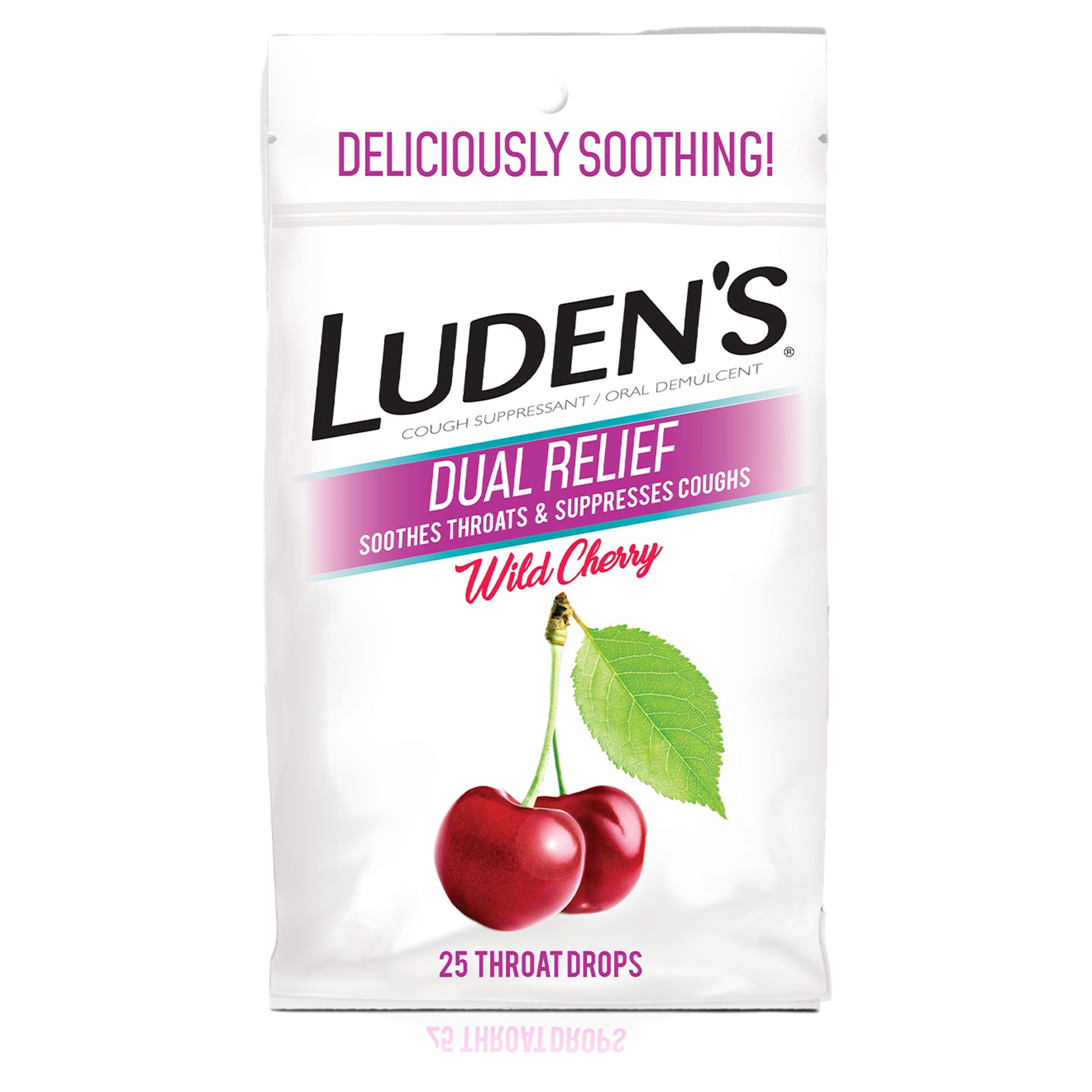 slide 1 of 1, Luden's Dual Relief Cough Drops for Sore Throat Relief, Wild Cherry Flavor, 25 Ct, 25 ct