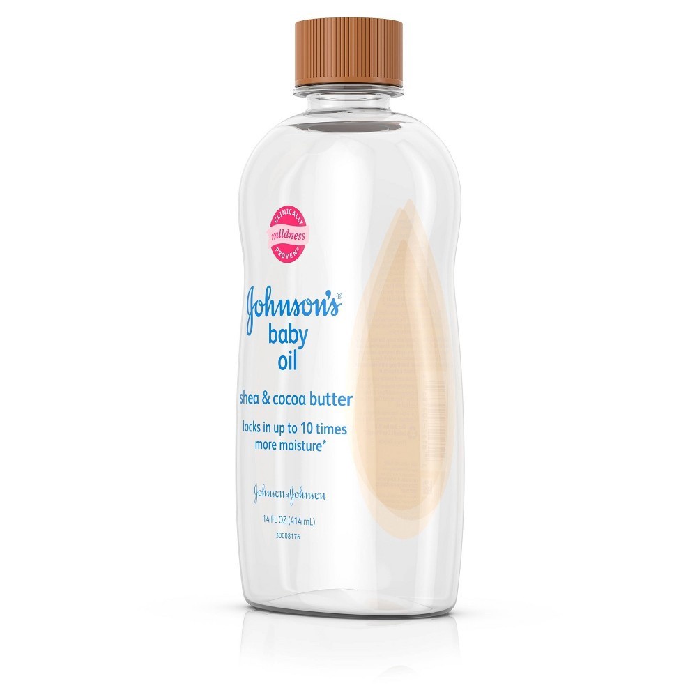 slide 7 of 8, Johnson's Shea & Cocoa Butter Oil for Baby & Adult Skin, Moisturizing Body & Massage Oil Helps Prevent Moisture Loss, Mineral Oil Formula, Paraben-, Phthalate- & Dye-Free, 14 fl. oz, 14 fl oz