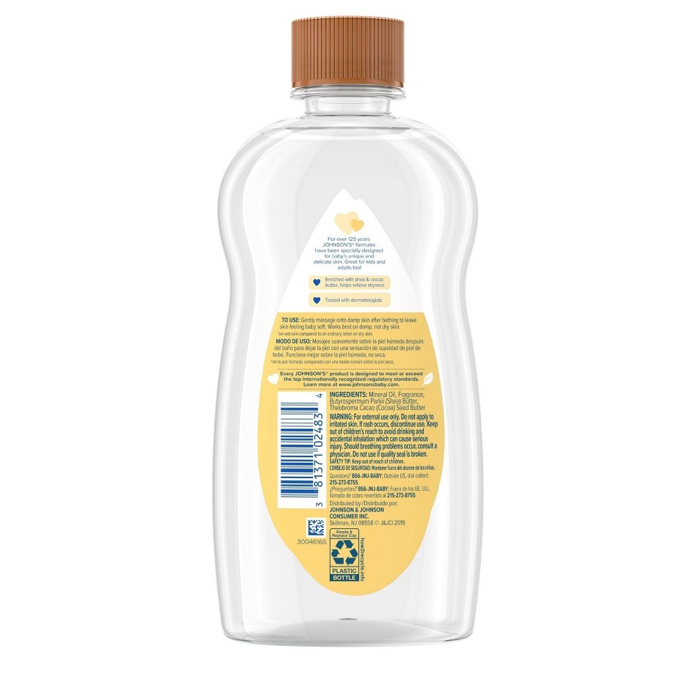 slide 4 of 8, Johnson's Shea & Cocoa Butter Oil for Baby & Adult Skin, Moisturizing Body & Massage Oil Helps Prevent Moisture Loss, Mineral Oil Formula, Paraben-, Phthalate- & Dye-Free, 14 fl. oz, 14 fl oz