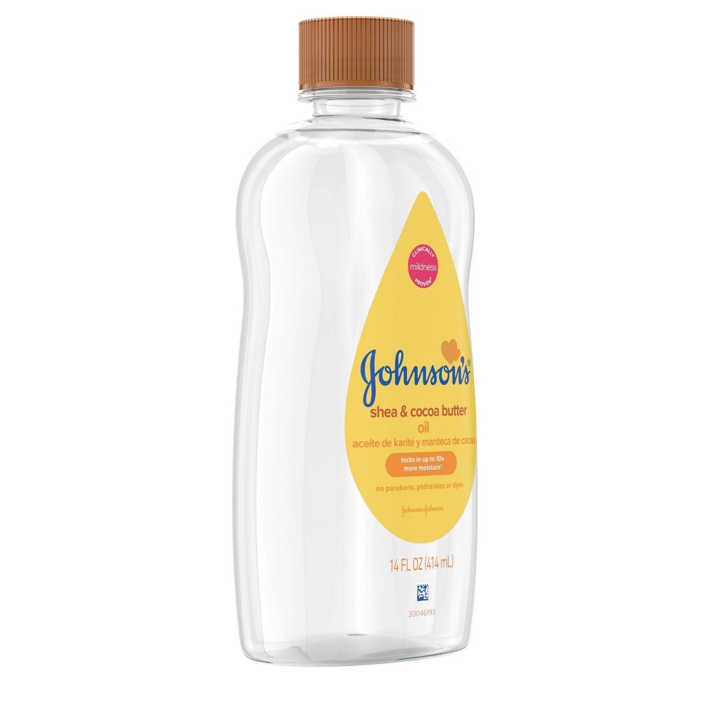 slide 2 of 8, Johnson's Shea & Cocoa Butter Oil for Baby & Adult Skin, Moisturizing Body & Massage Oil Helps Prevent Moisture Loss, Mineral Oil Formula, Paraben-, Phthalate- & Dye-Free, 14 fl. oz, 14 fl oz